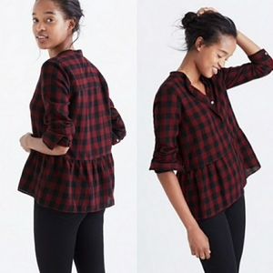 Madewell Lakeside Peplum Top in Buffalo Check